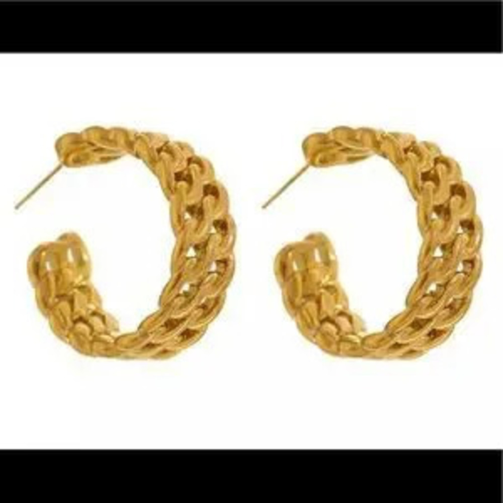 New 18k Gold Chunky Wide Hoop?Earrings